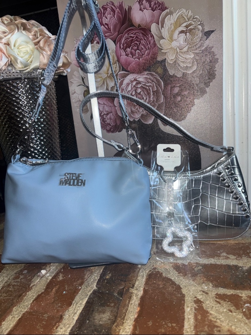 *3fer*Steve Madden Pale Blue Crossbody bag and unbranded silver handbag bundle